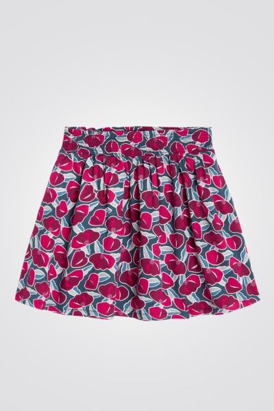 OKAIDI - חצאית ילדות פליסה גומי במותן הדפס פרחים אדום כחול - MASHBIR//365