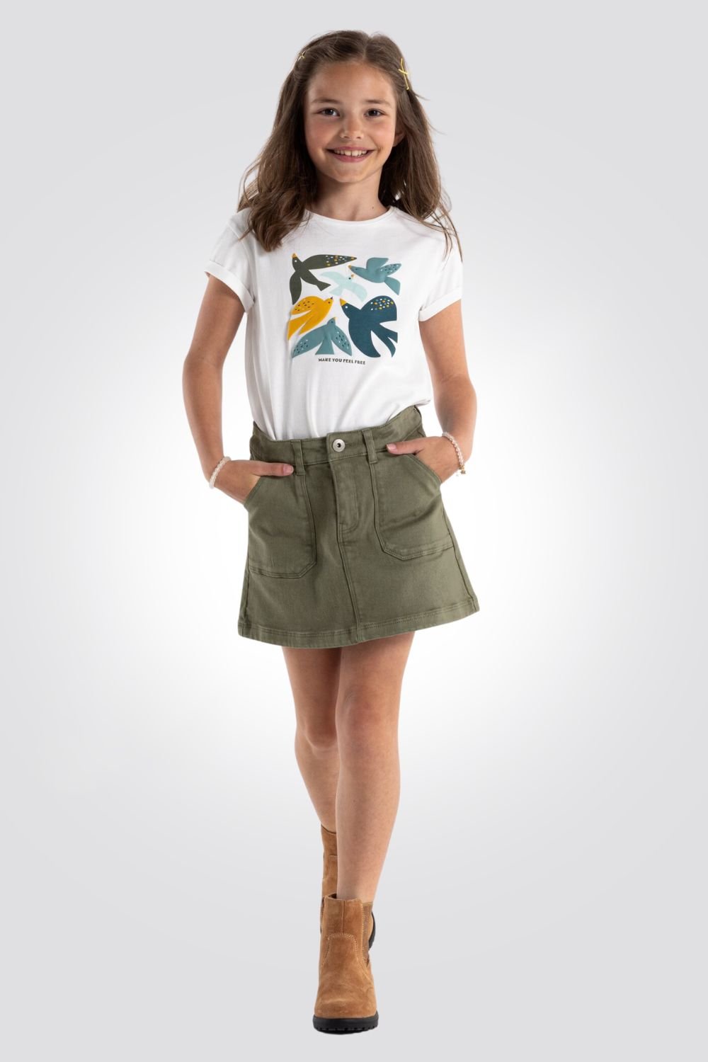 OKAIDI - חצאית מיני ילדות בצבע חאקי - MASHBIR//365