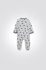 OBAIBI - אוברול פיג'מה לתינוקות בצבע אפור עם הדפס לוויתן בכחול - MASHBIR//365