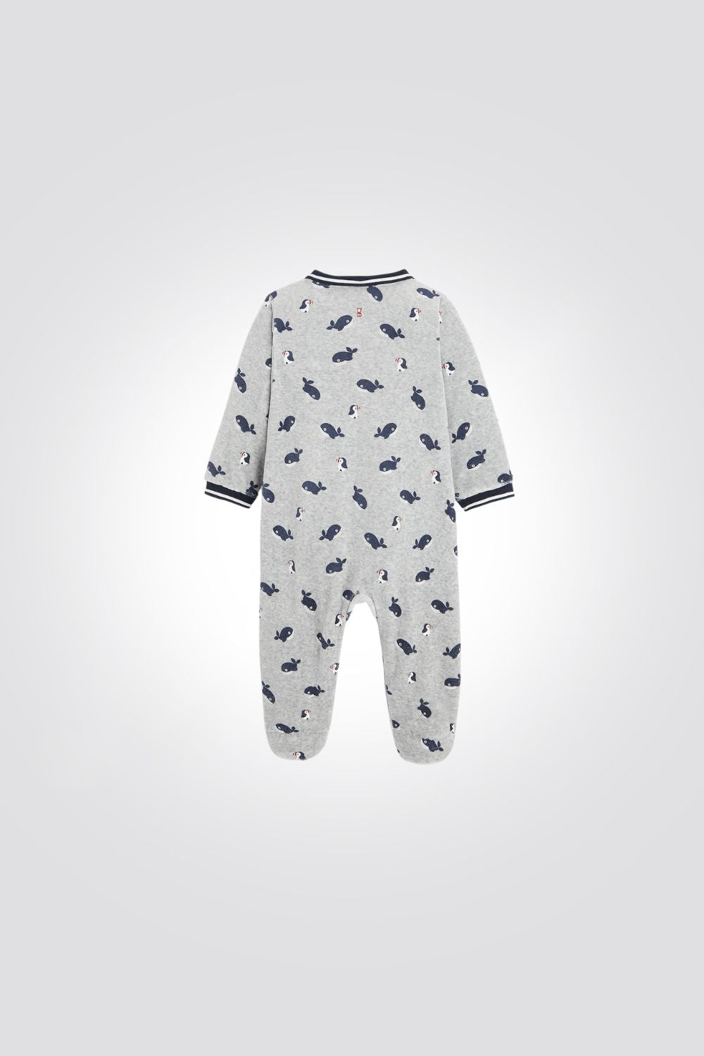 OBAIBI - אוברול פיג'מה לתינוקות בצבע אפור עם הדפס לוויתן בכחול - MASHBIR//365