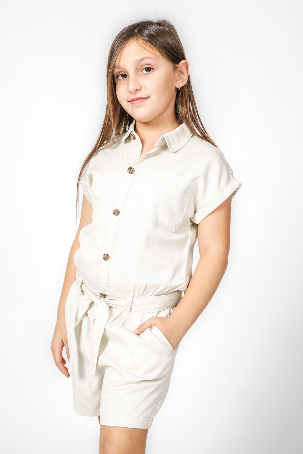 OKAIDI - אוברול קנבס לילדות בצבע בז' - MASHBIR//365