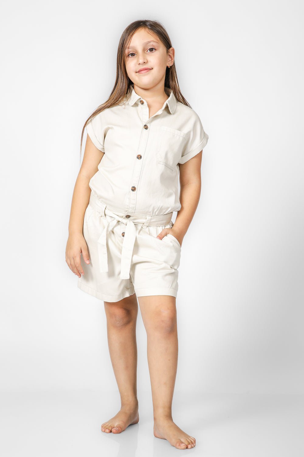 OKAIDI - אוברול קנבס לילדות בצבע בז' - MASHBIR//365