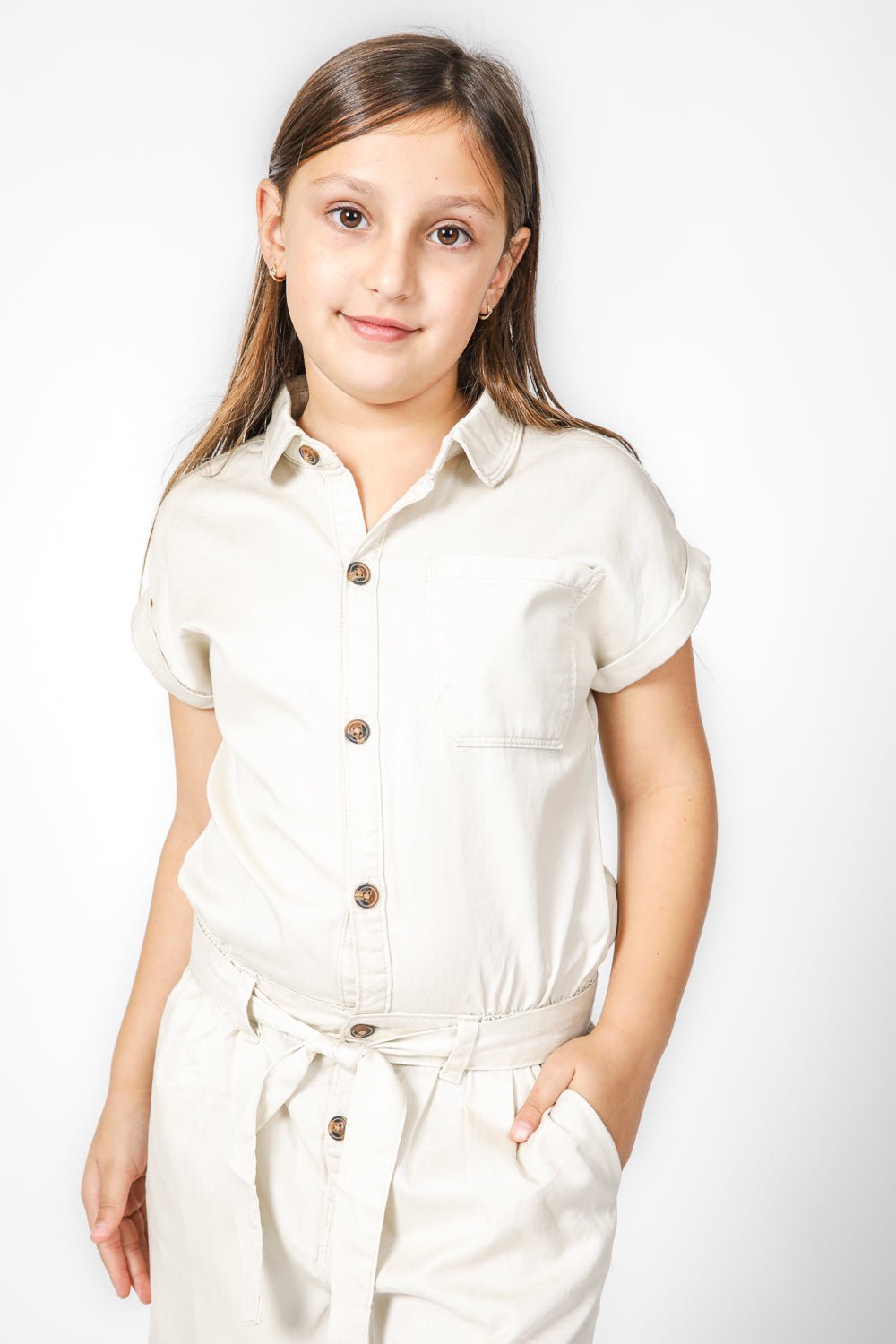 OKAIDI - אוברול קנבס לילדות בצבע בז' - MASHBIR//365