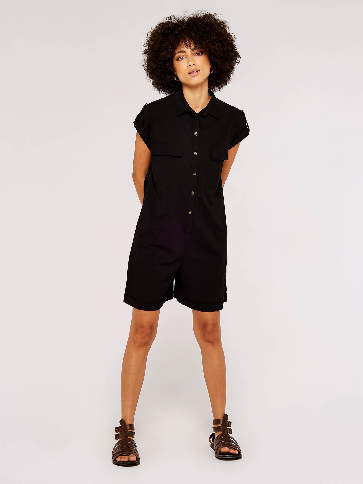 APRICOT - אוברול מיני עם כפתורים בצבע שחור - MASHBIR//365