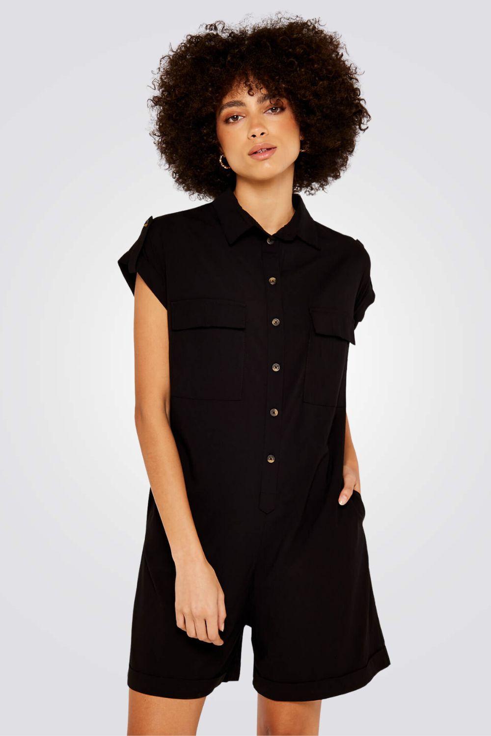 APRICOT - אוברול מיני עם כפתורים בצבע שחור - MASHBIR//365