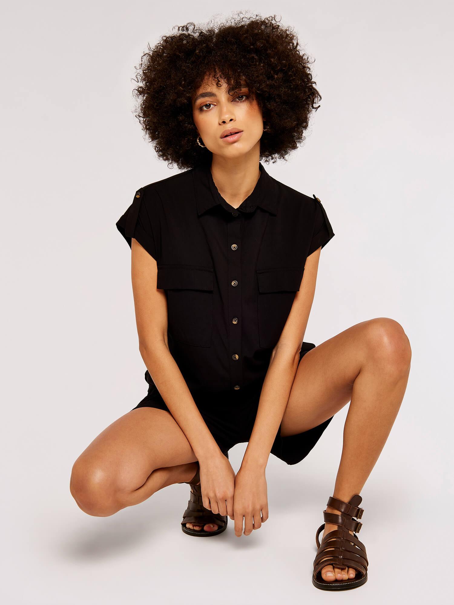 APRICOT - אוברול מיני עם כפתורים בצבע שחור - MASHBIR//365