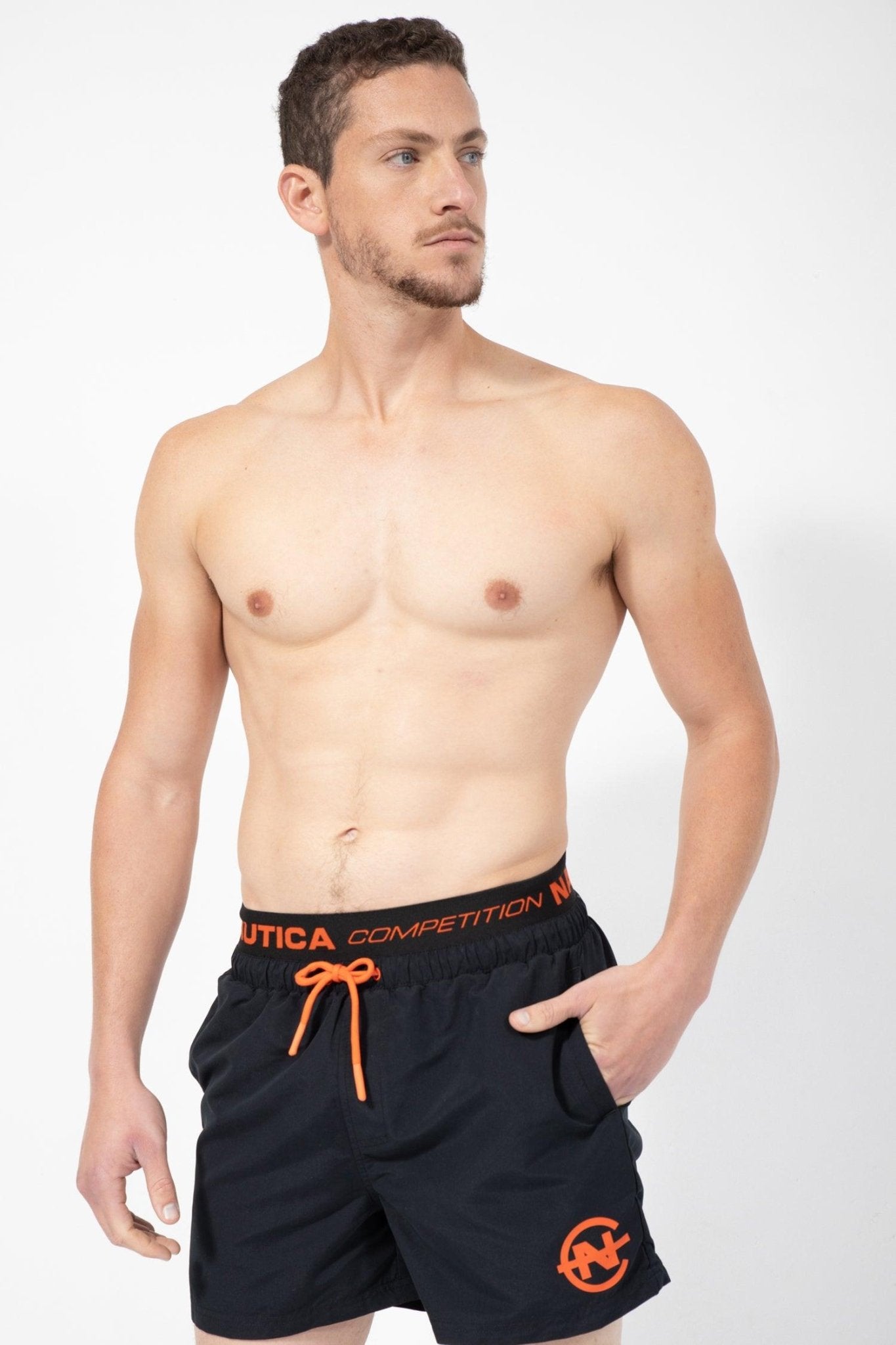 NAUTICA - בגד ים שחור לוגו כתום - MASHBIR//365