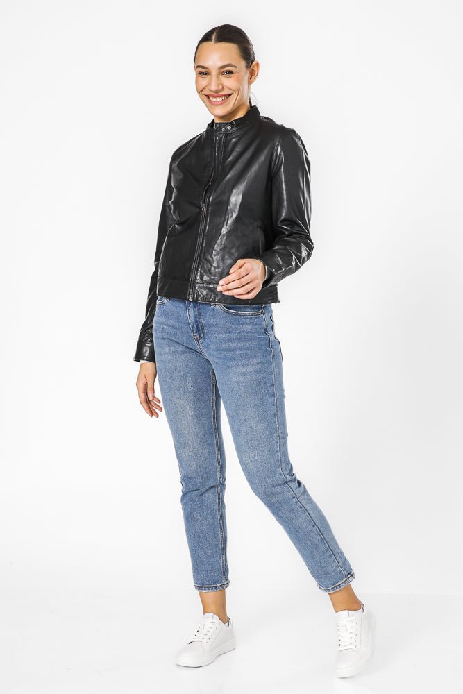 KENNETH COLE - BLACK מעיל רוכסן עור - MASHBIR//365