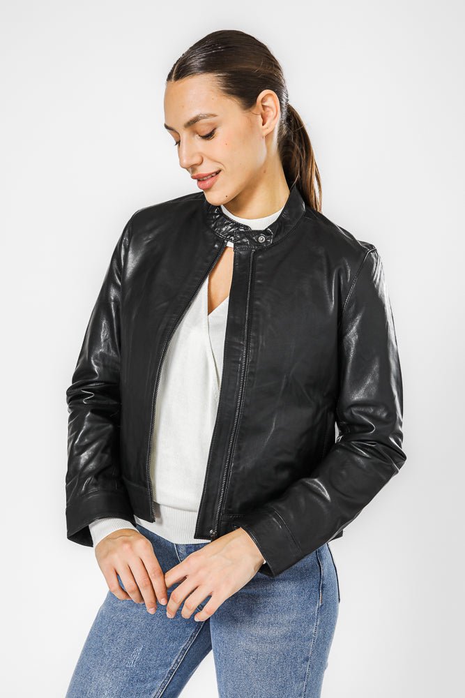 KENNETH COLE - BLACK מעיל רוכסן עור - MASHBIR//365