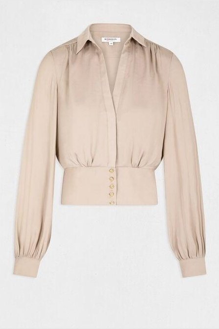 מכופתרת סאטן בצבע בז' - MASHBIR//365