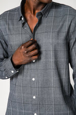 KENNETH COLE - CHARCOAL חולצת במבוק לייקרה משובצת - MASHBIR//365