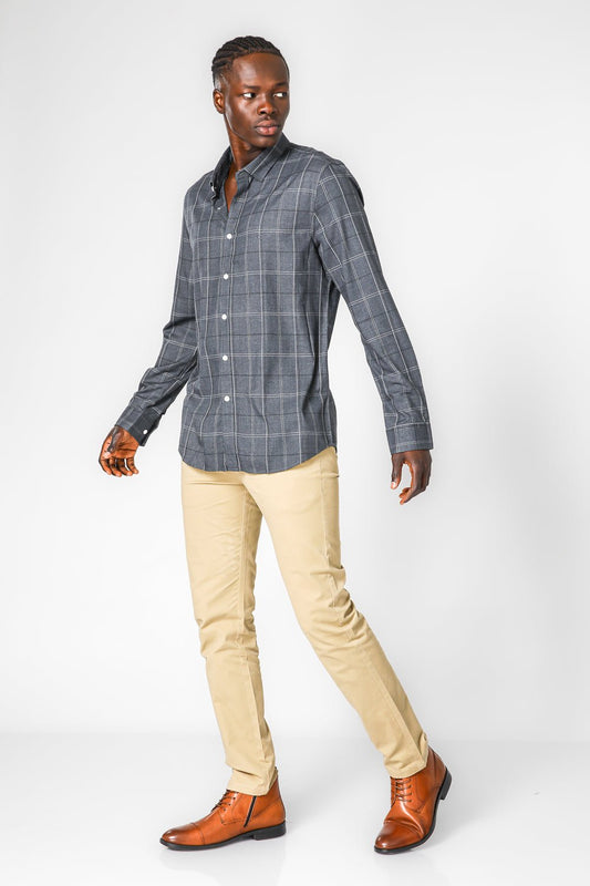 KENNETH COLE - CHARCOAL חולצת במבוק לייקרה משובצת - MASHBIR//365