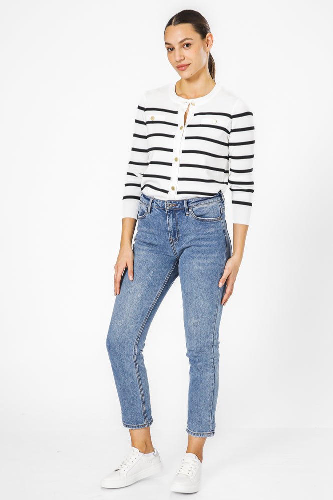 קרדיגן פסים בצבע קרם | קנת קול