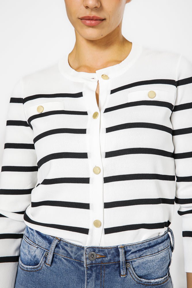 קרדיגן פסים בצבע קרם | קנת קול