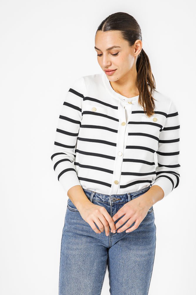 קרדיגן פסים בצבע קרם | קנת קול