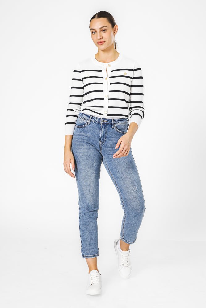 קרדיגן פסים בצבע קרם | קנת קול