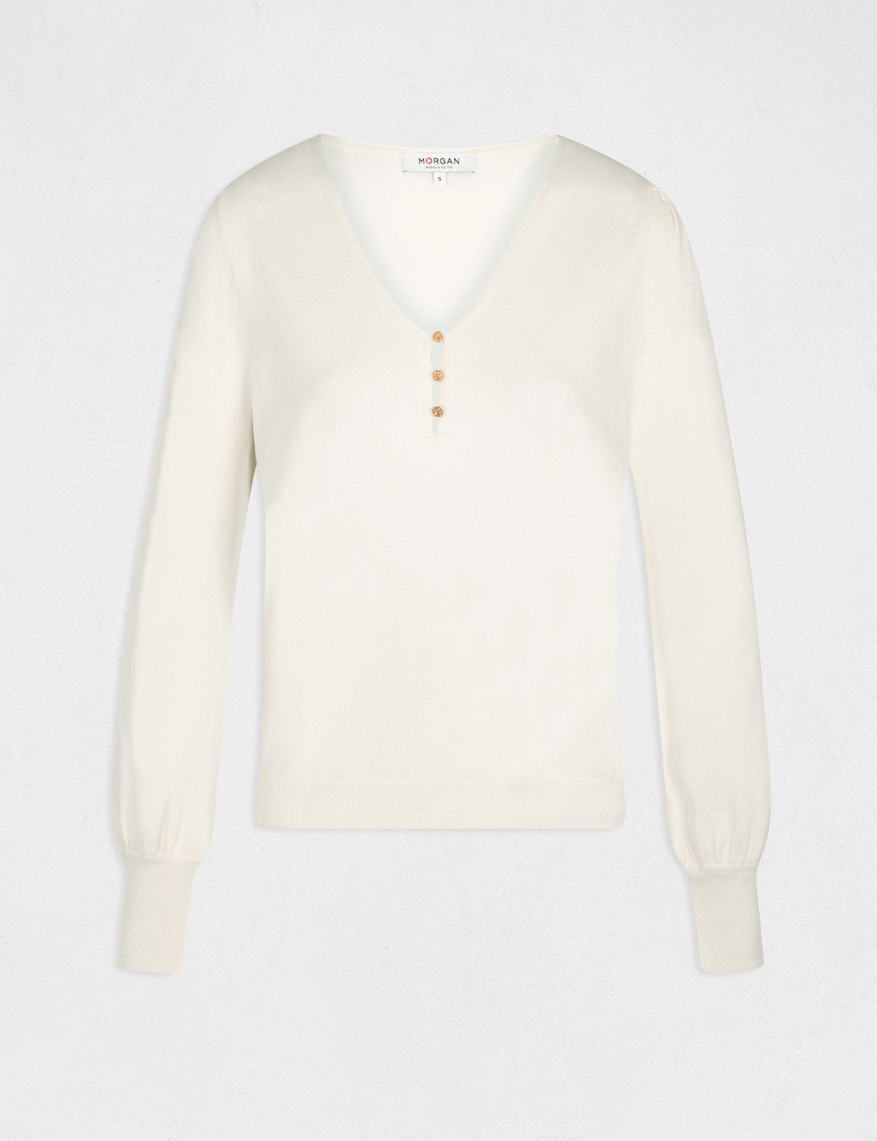 סריג עם כפתורים דקורטיביים בצבע שנהב - MASHBIR//365