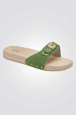 Scholl - כפכף נוחות מזמש PESCURA FLAT SUETRIS בצבע ירוק - MASHBIR//365