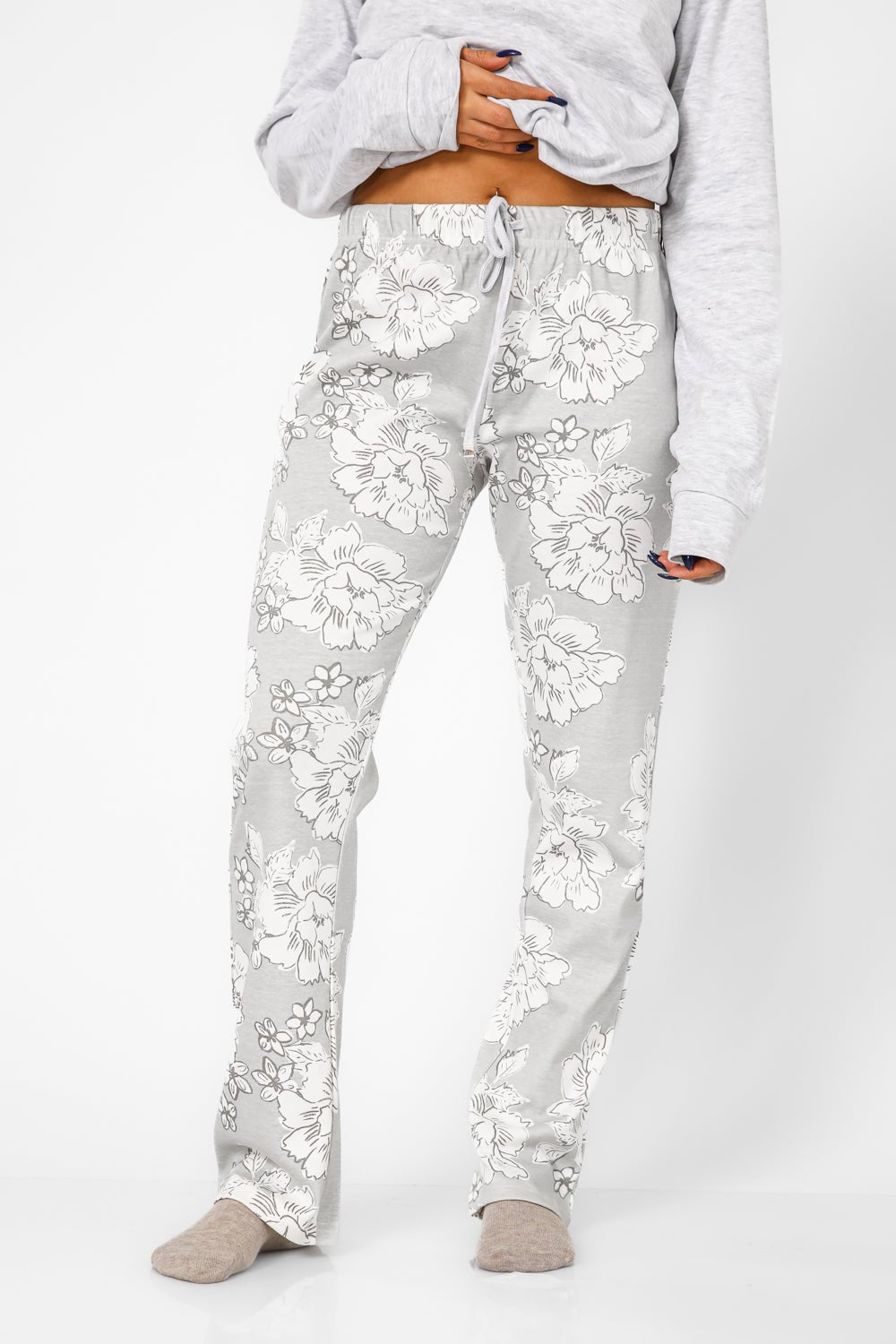 BONITA DE MAS - פיג'מה פרחים כותנה בצבע אפור - MASHBIR//365