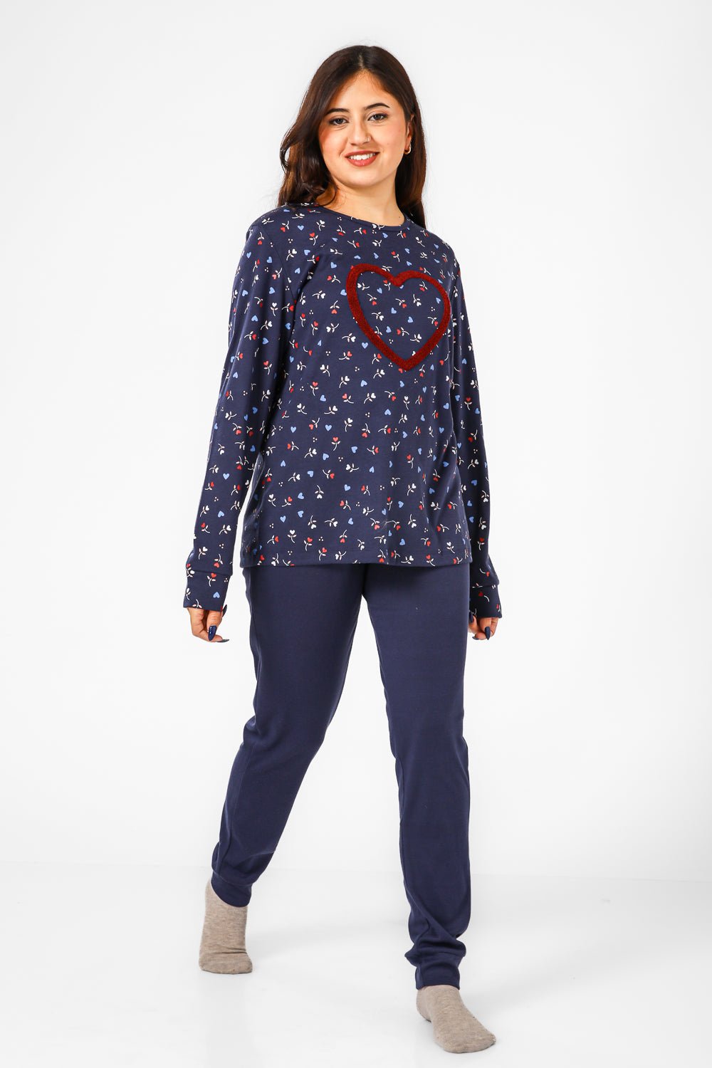 BONITA DE MAS - פיג'מה לבבות אינטרלוק בצבע נייבי - MASHBIR//365