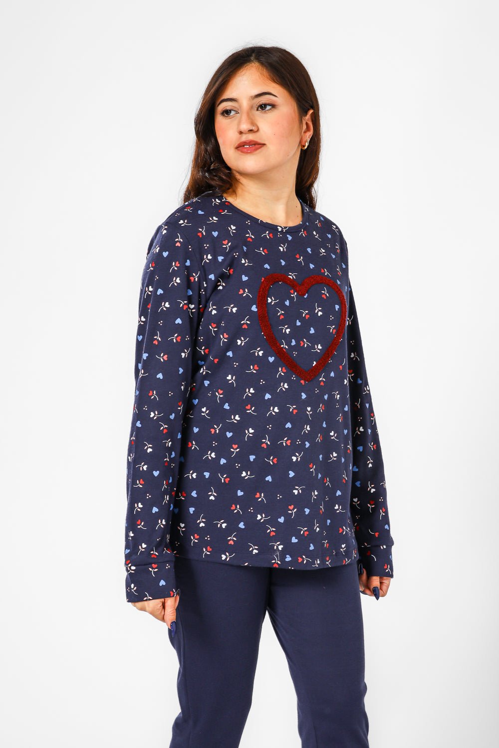 BONITA DE MAS - פיג'מה לבבות אינטרלוק בצבע נייבי - MASHBIR//365