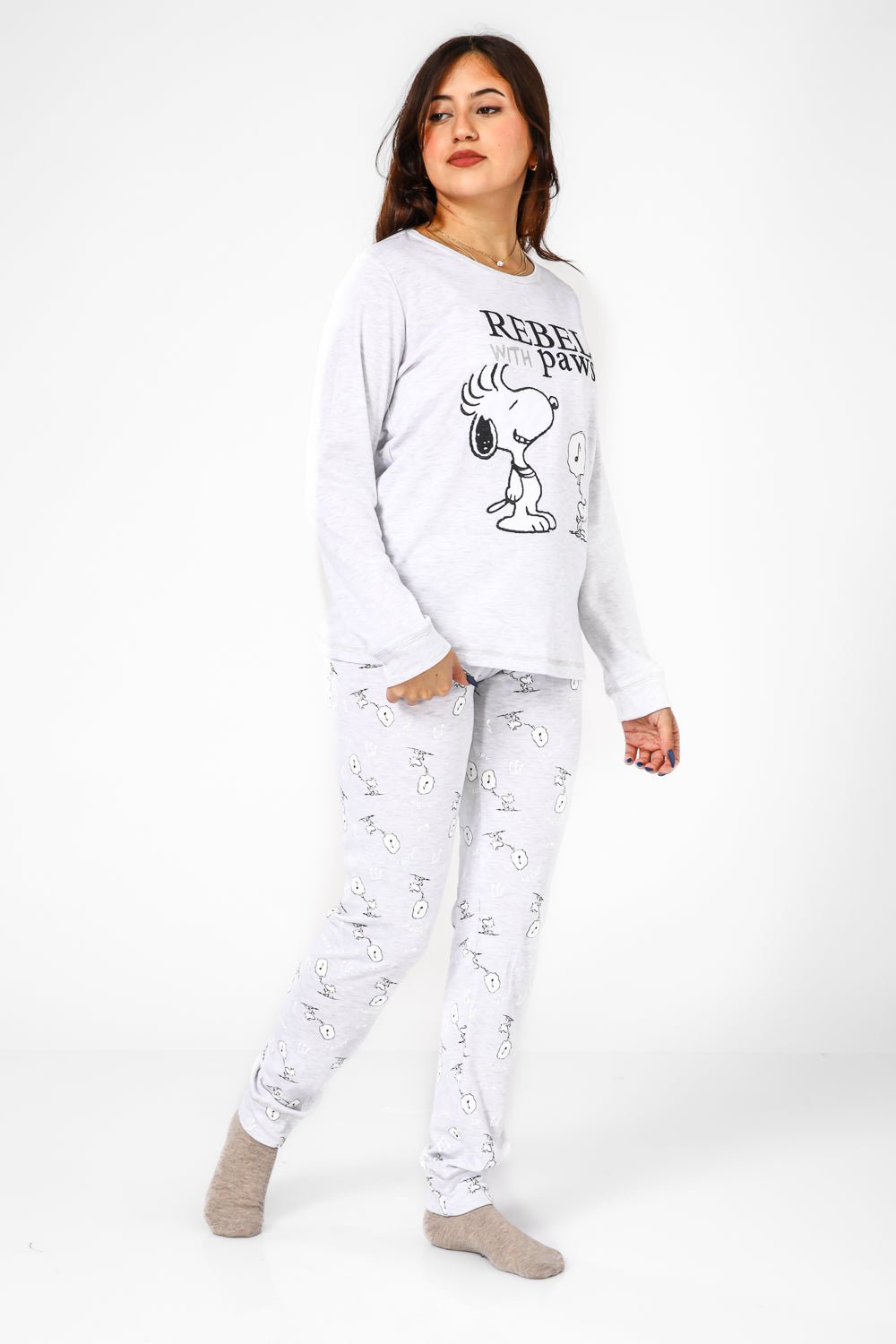 BONITA DE MAS - פיג'מה סנופי אינטרלוק בצבע אפור בהיר - MASHBIR//365