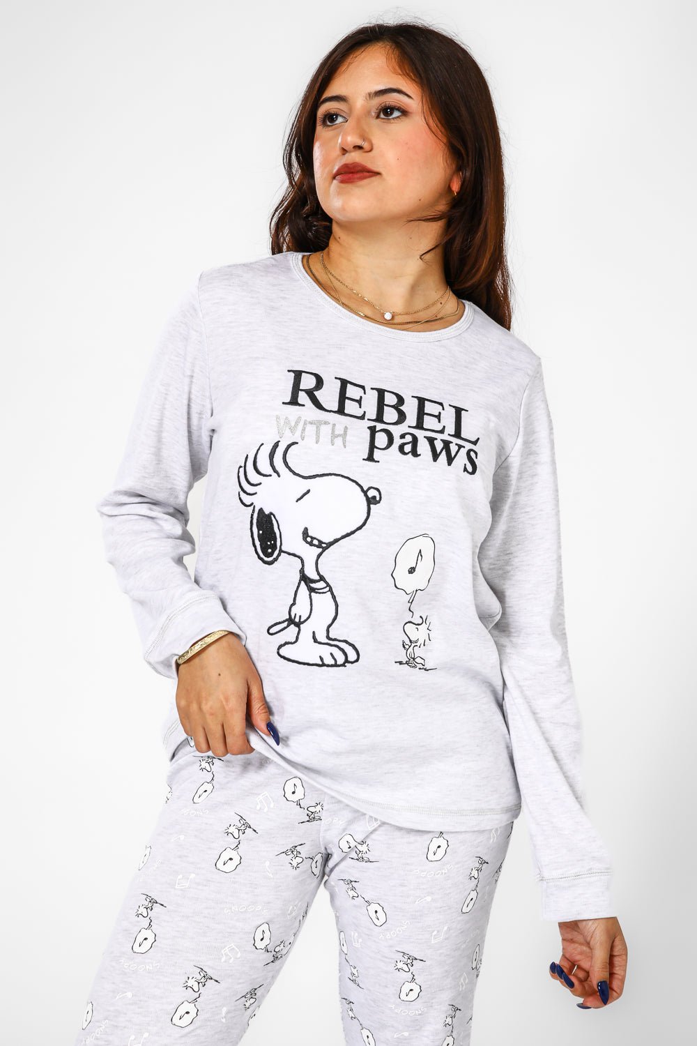 BONITA DE MAS - פיג'מה סנופי אינטרלוק בצבע אפור בהיר - MASHBIR//365