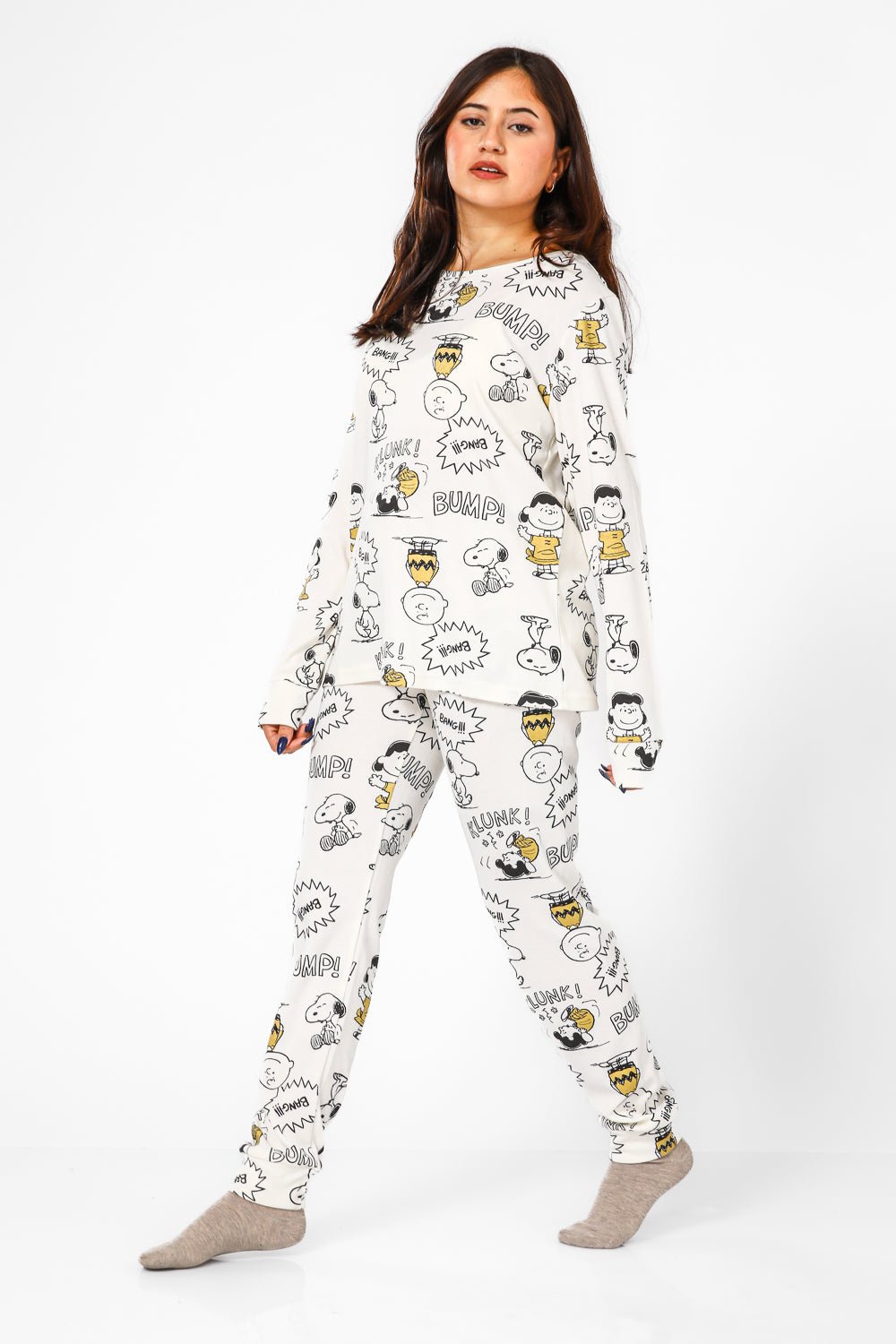 BONITA DE MAS - פיג'מה סנופי קומיקס אינטרלוק בצבע שמנת - MASHBIR//365