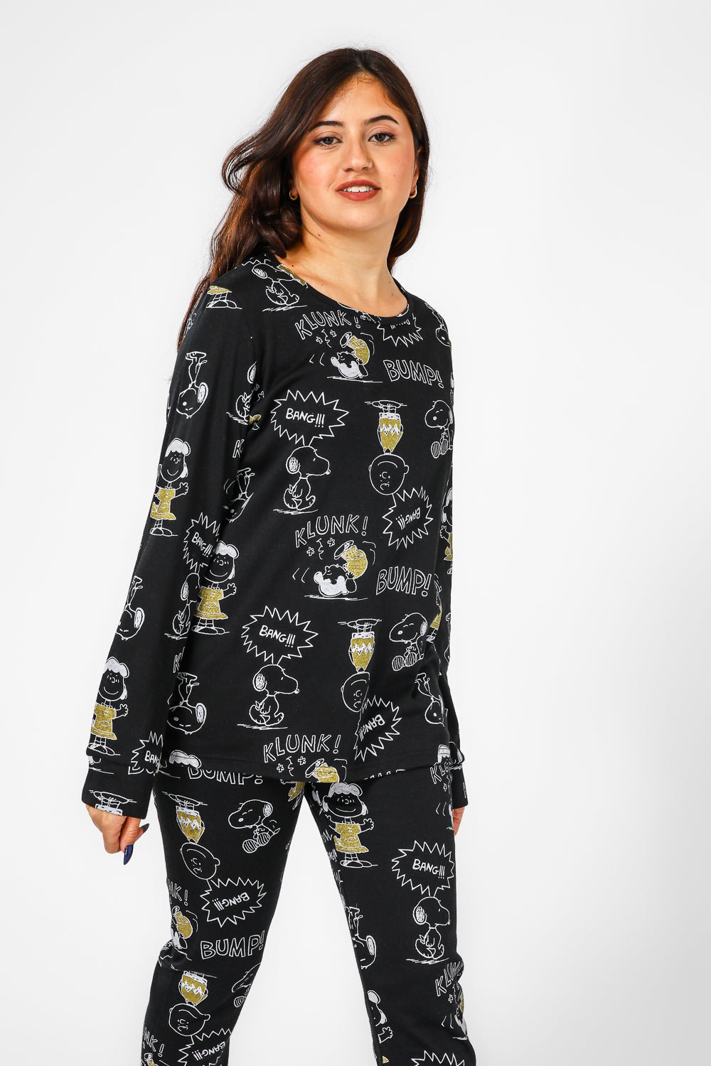 BONITA DE MAS - פיג'מה סנופי קומיקס אינטרלוק בצבע שחור - MASHBIR//365