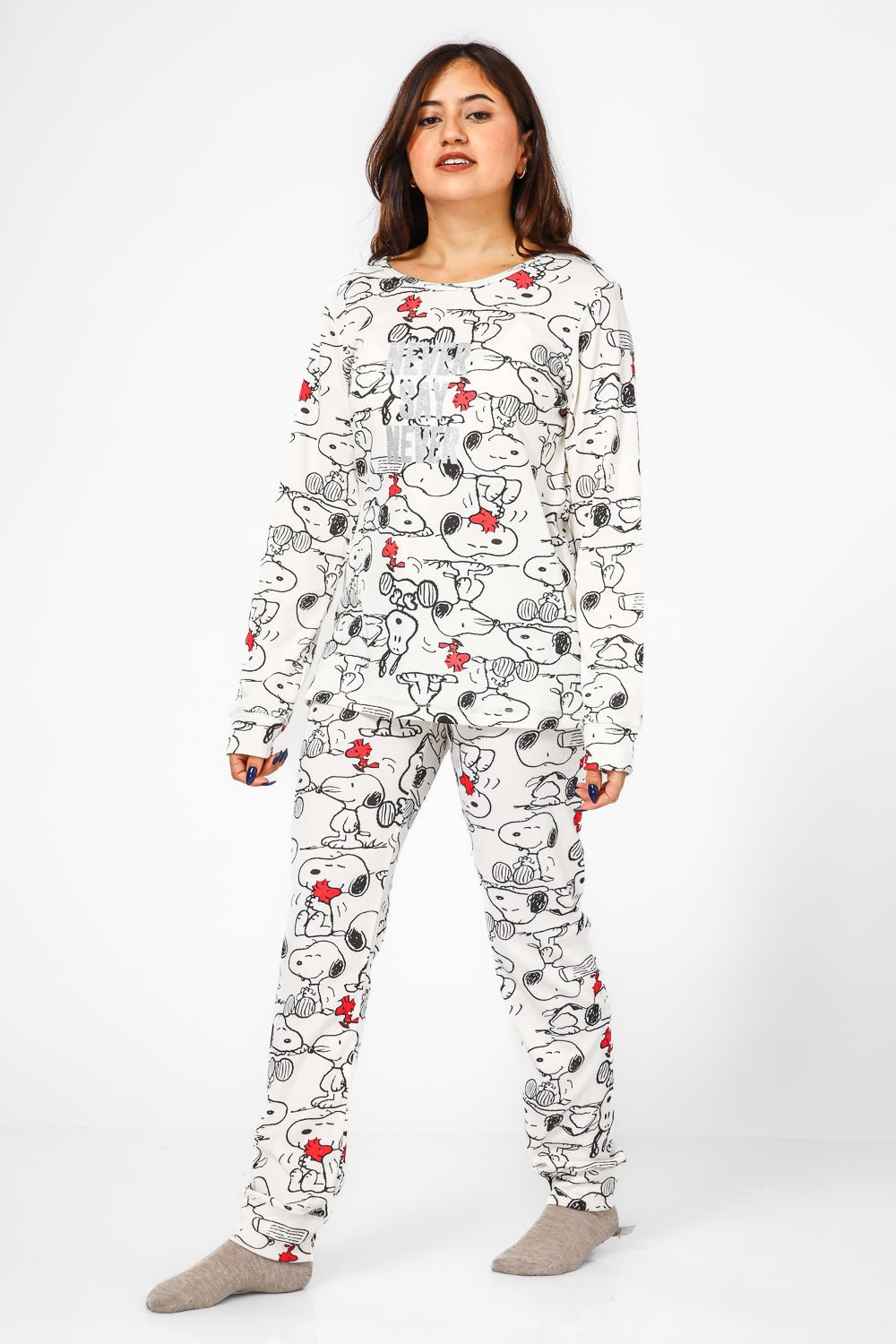 BONITA DE MAS - פיג'מה סנופי לעולם לא אינטרלוק בצבע לבן - MASHBIR//365