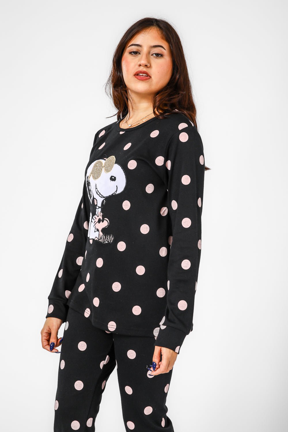 BONITA DE MAS - פיג'מה סנופי נקודות אינטרלוק בצבע שחור - MASHBIR//365