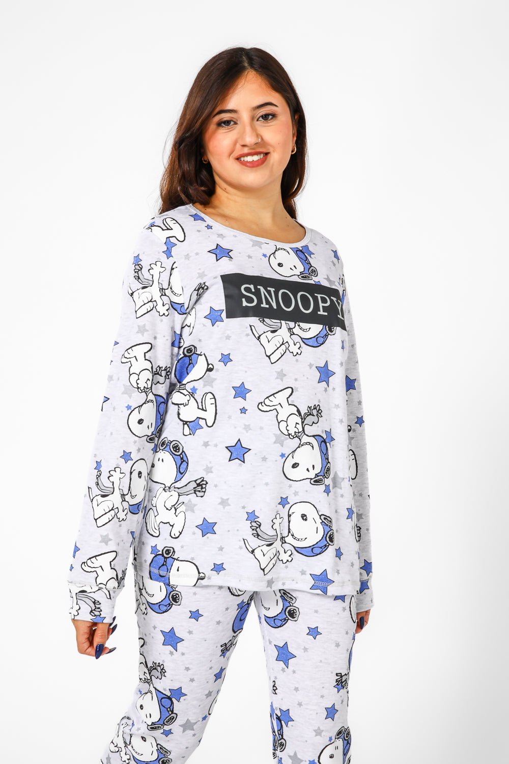 BONITA DE MAS - פיג'מה סנופי כוכבים אינטרלוק בצבע אפור - MASHBIR//365