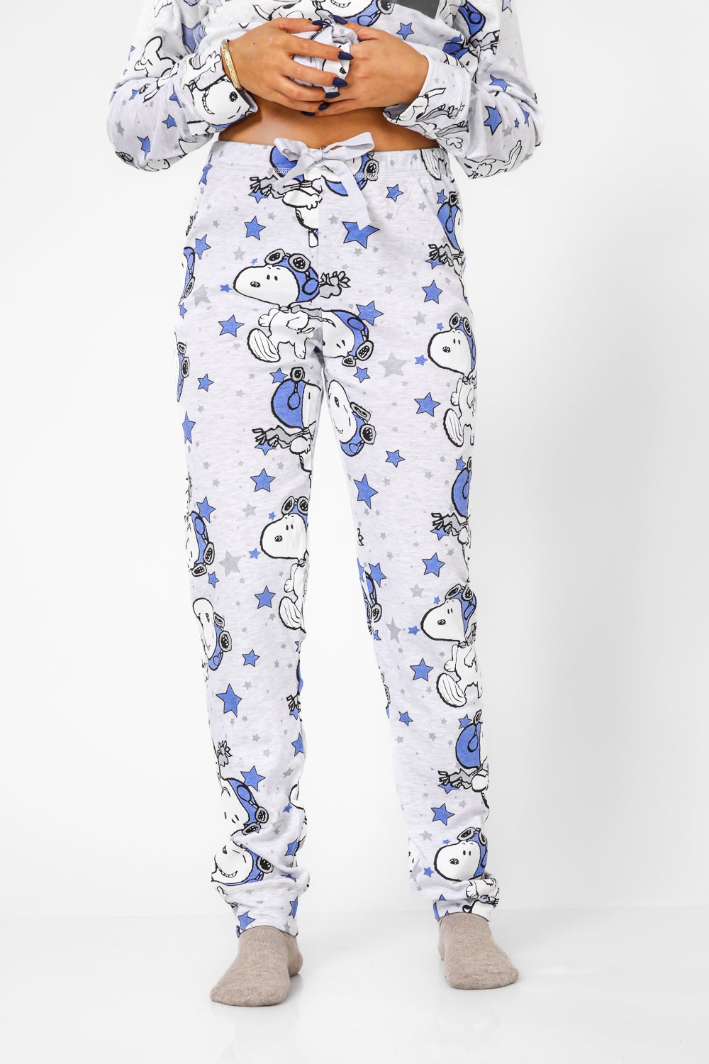BONITA DE MAS - פיג'מה סנופי כוכבים אינטרלוק בצבע אפור - MASHBIR//365