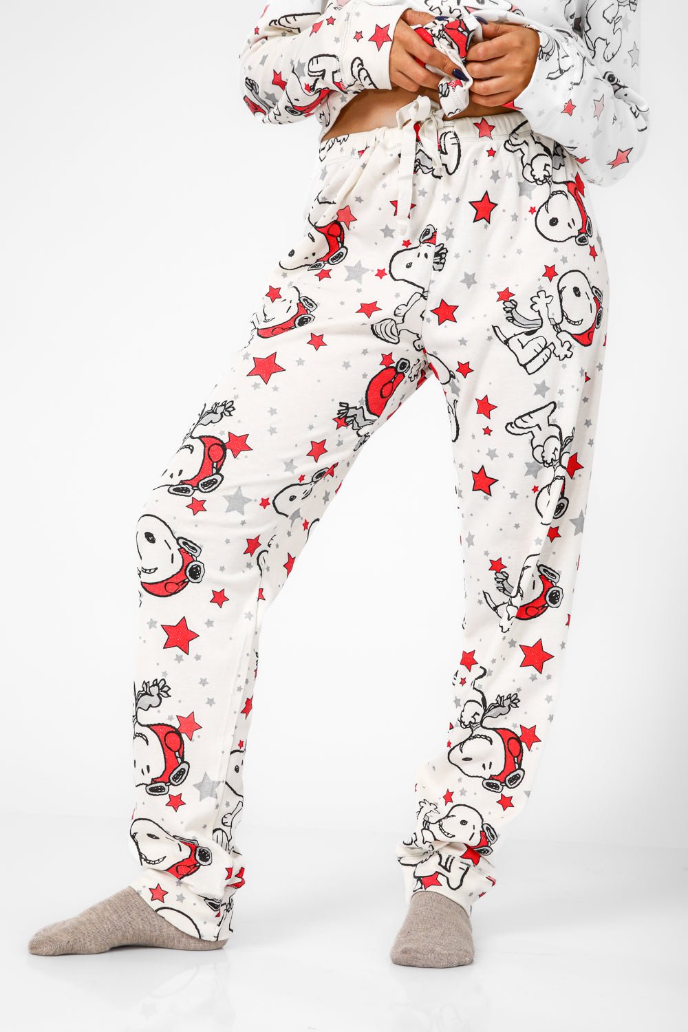 BONITA DE MAS - פיג'מה סנופי כוכבים אינטרלוק בצבע שמנת - MASHBIR//365