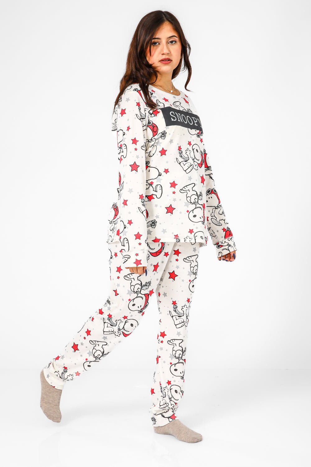 BONITA DE MAS - פיג'מה סנופי כוכבים אינטרלוק בצבע שמנת - MASHBIR//365