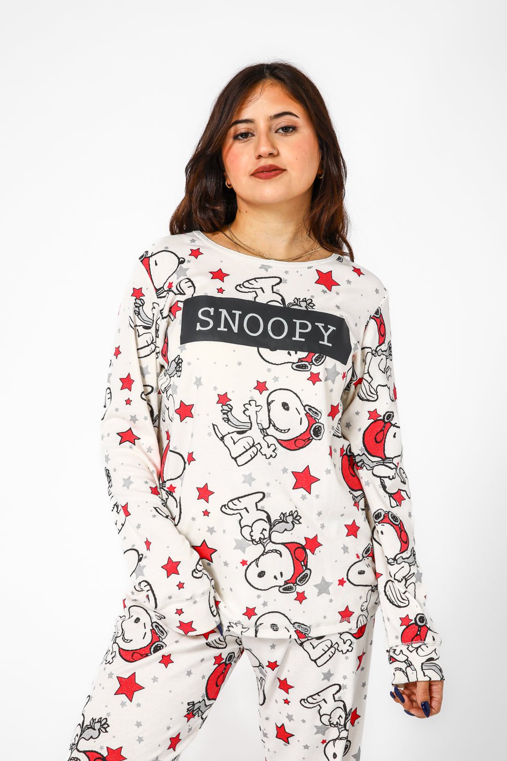 BONITA DE MAS - פיג'מה סנופי כוכבים אינטרלוק בצבע שמנת - MASHBIR//365