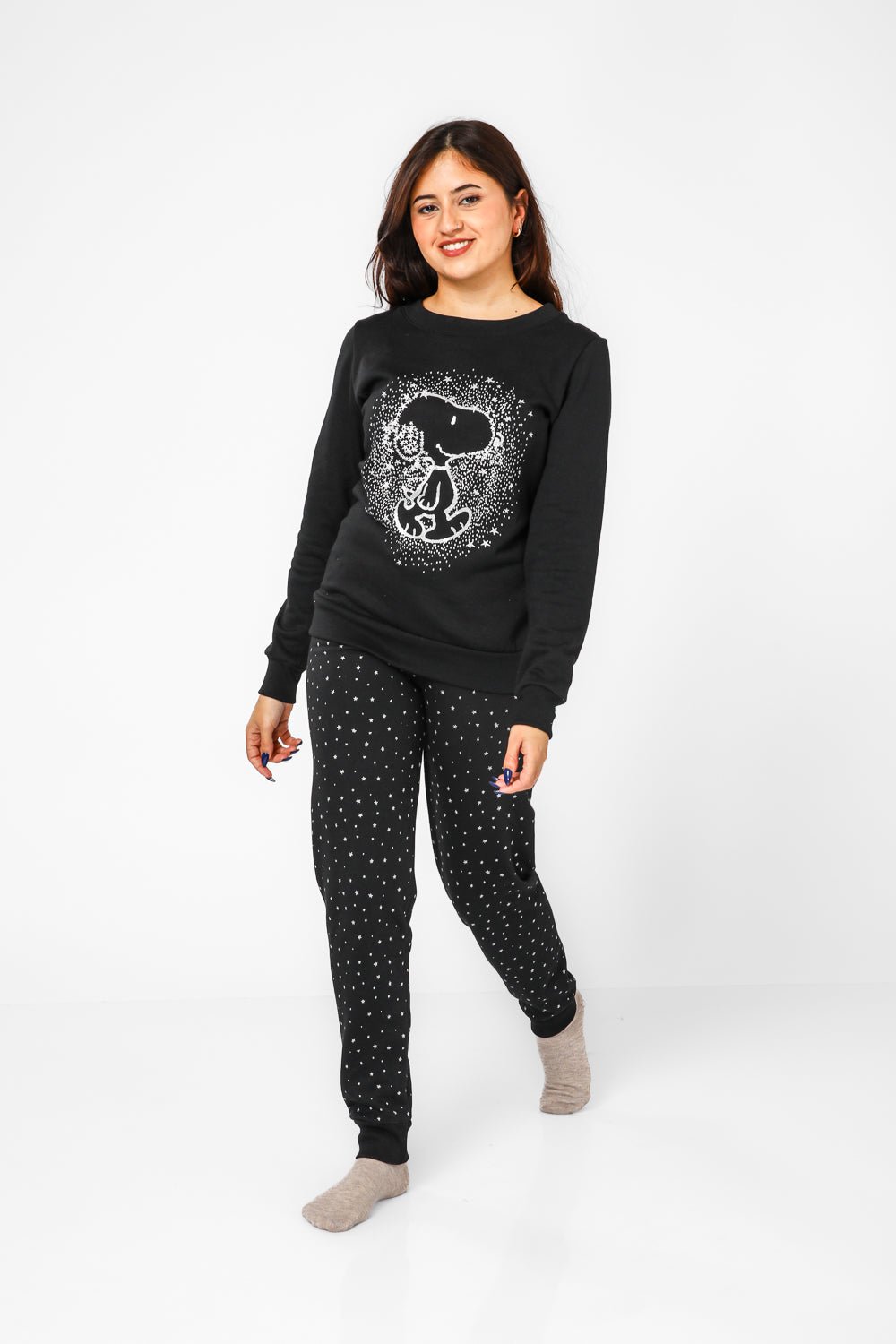 BONITA DE MAS - פיג'מה סנופי זוהר פליז בשחור - MASHBIR//365