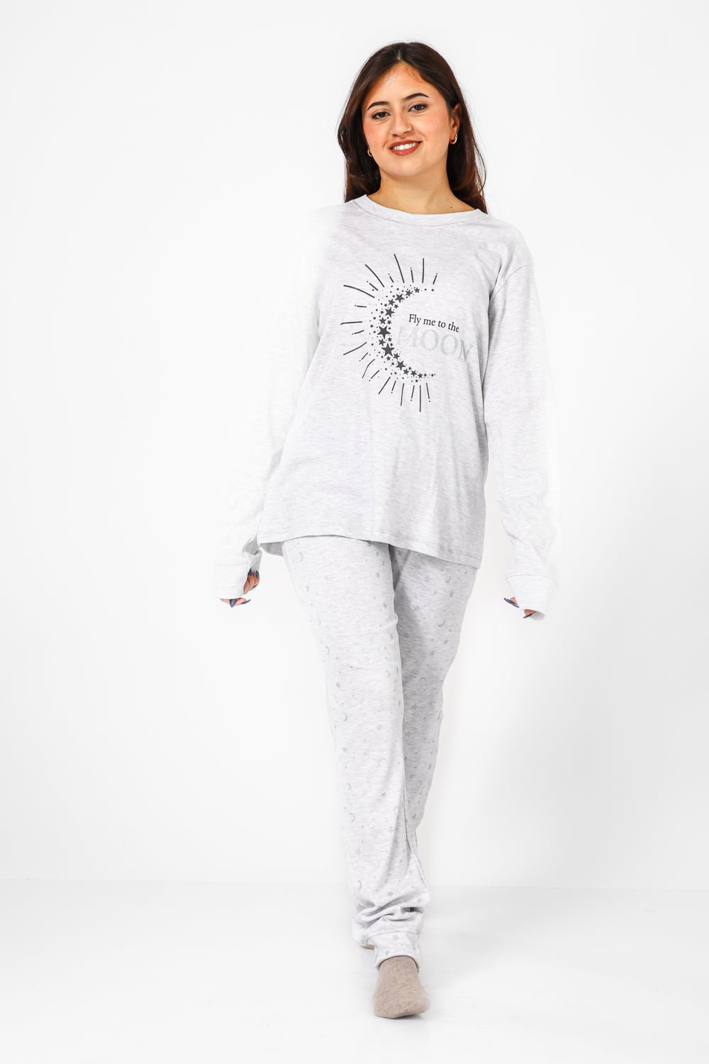 BONITA DE MAS - פיג'מה כוכב ירח כותנה בצבע אפור - MASHBIR//365