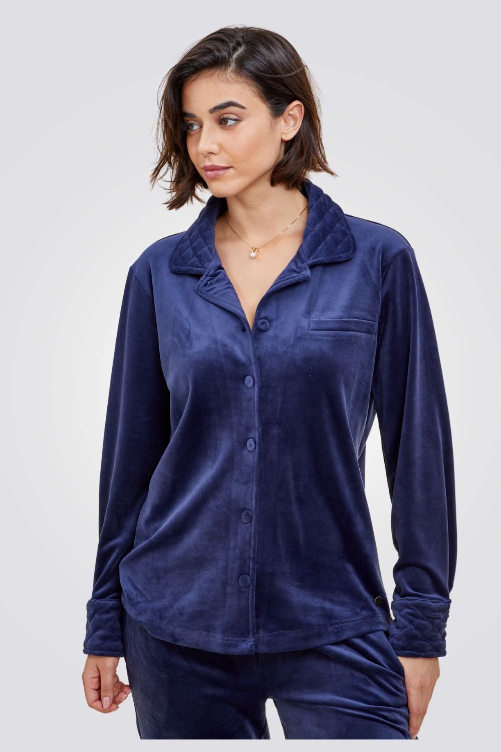 TEHABAD - פיג'מת קטיפה בצבע כחול נייבי - MASHBIR//365