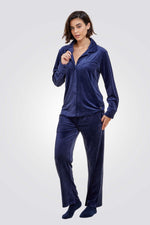 TEHABAD - פיג'מת קטיפה בצבע כחול נייבי - MASHBIR//365