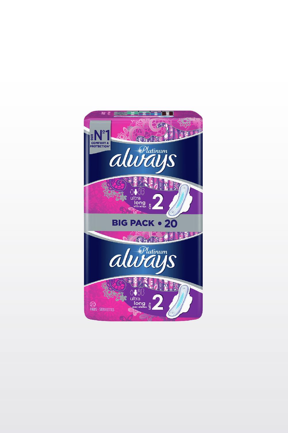 always - פלטינום אולטרה לונג - תחבושות היגייניות עם כנפיים בניחוח עדין - MASHBIR//365
