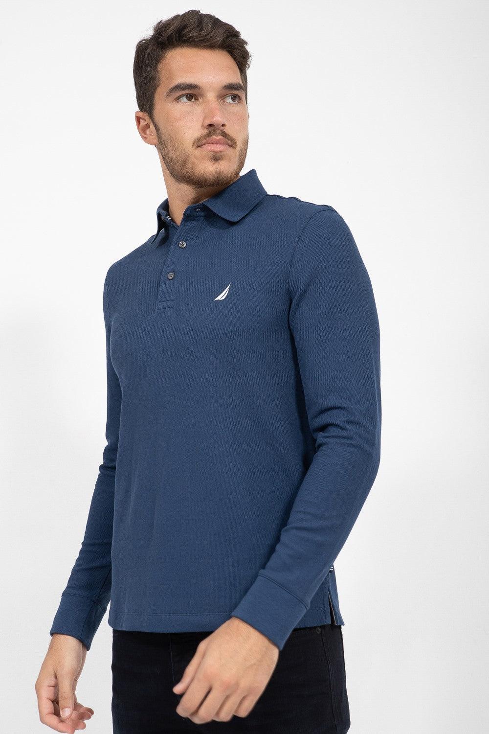 NAUTICA - פולו SLIM FIT לוגו רקום כחול - MASHBIR//365
