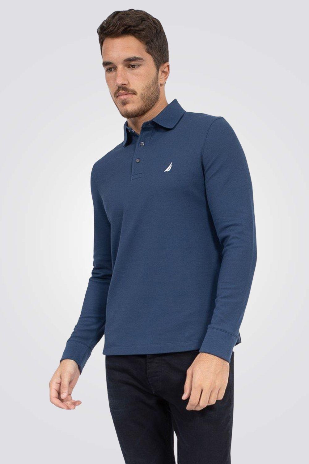 NAUTICA - פולו SLIM FIT לוגו רקום כחול - MASHBIR//365