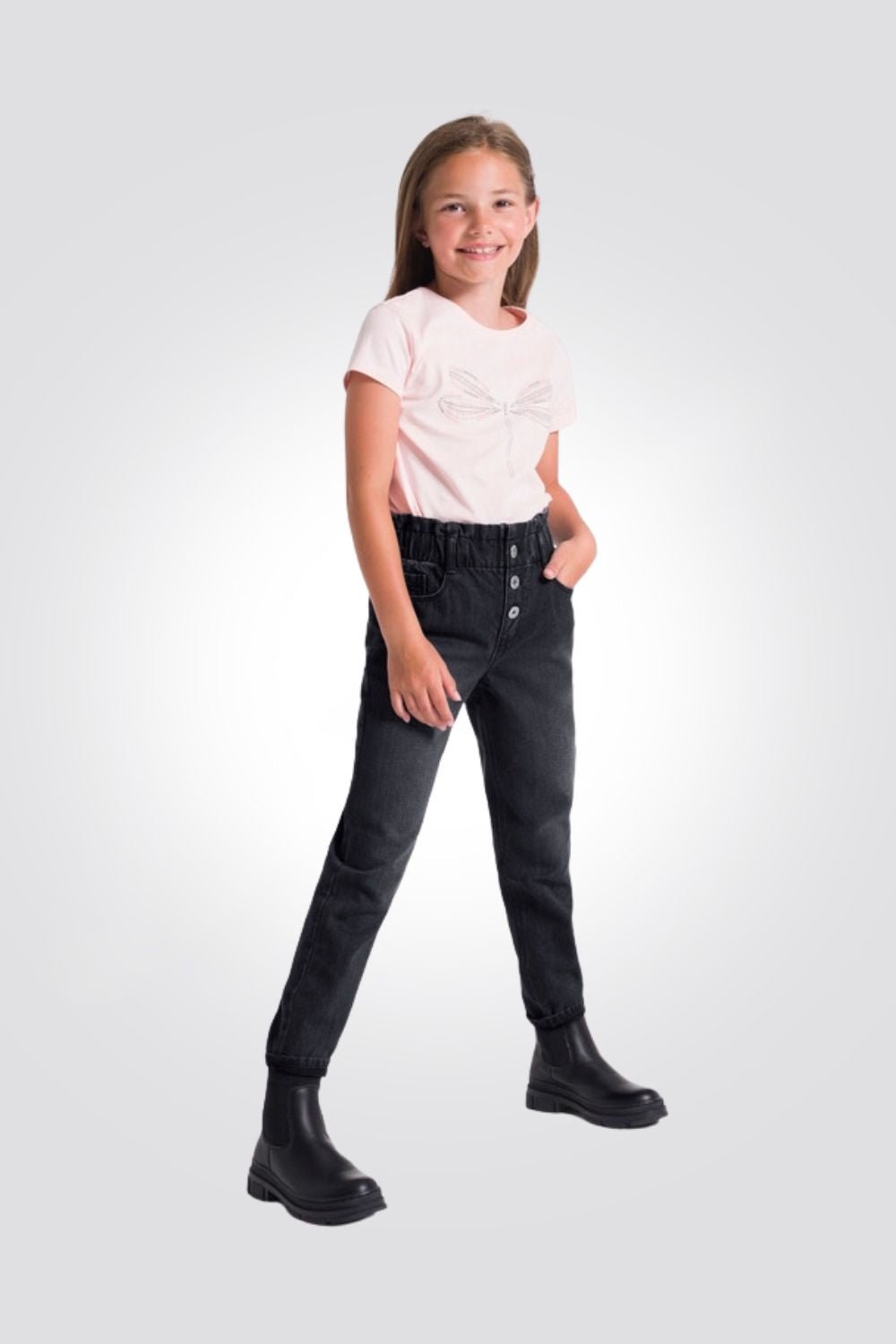 OKAIDI - ג'ינס בגזרת אמא בצבע שחור לילדות - MASHBIR//365