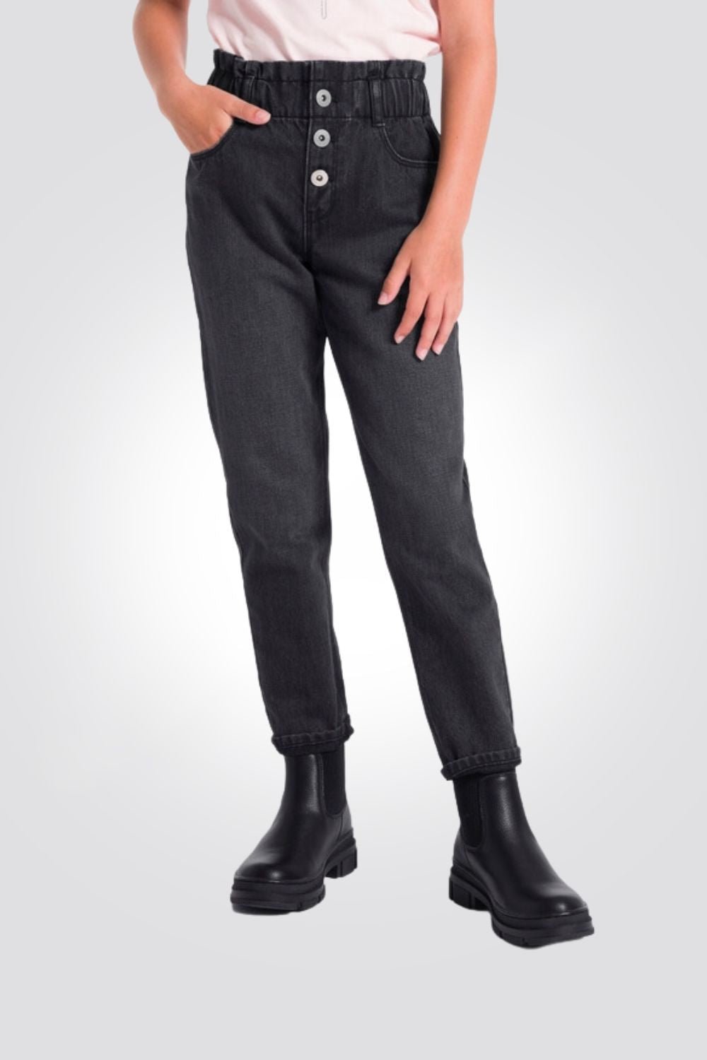 OKAIDI - ג'ינס בגזרת אמא בצבע שחור לילדות - MASHBIR//365