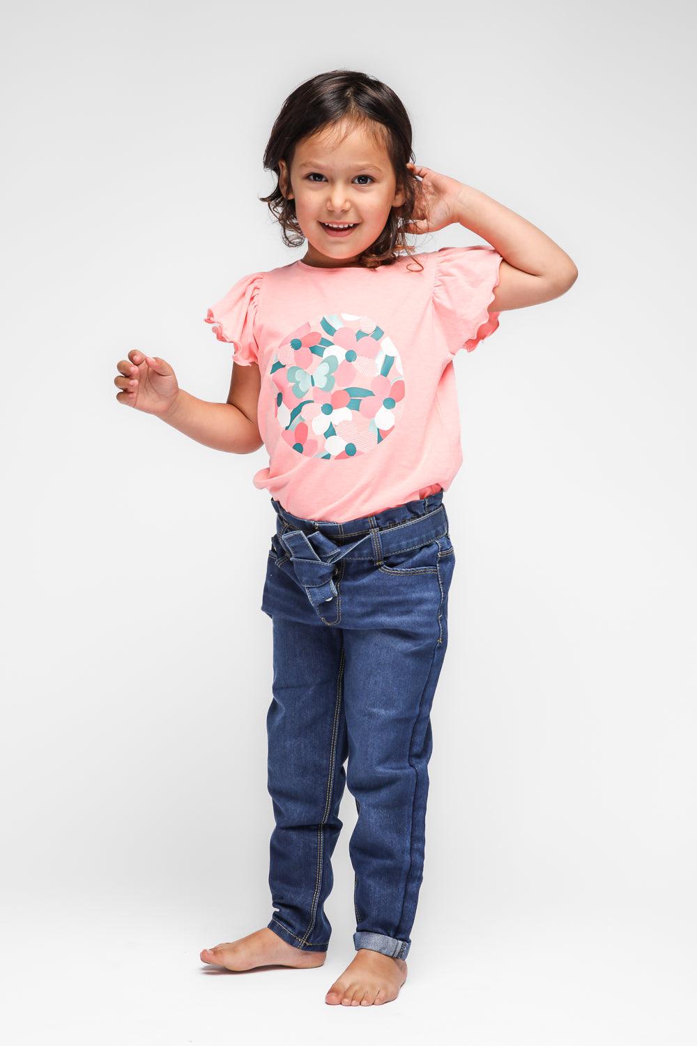 OKAIDI - ג'ינס חגורת קשירה בצבע כחול לילדות - MASHBIR//365