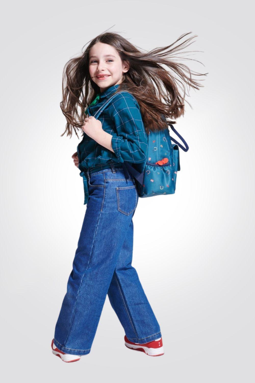 OKAIDI - ג'ינס רחב בגזרה גבוהה בצבע כחול לילדות - MASHBIR//365