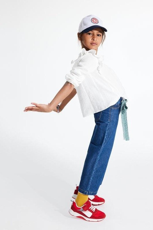 OKAIDI - ג'ינס רחב בגזרה גבוהה בצבע כחול לילדות - MASHBIR//365