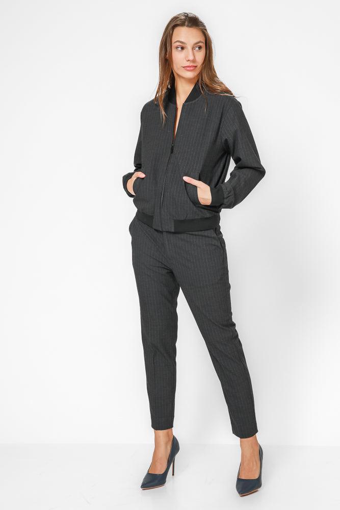 KENNETH COLE - ג'קט בומבר פס סיכה בצבע אפור - MASHBIR//365