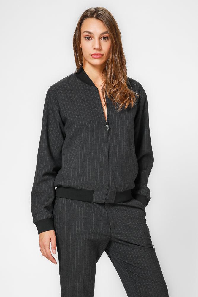 KENNETH COLE - ג'קט בומבר פס סיכה בצבע אפור - MASHBIR//365